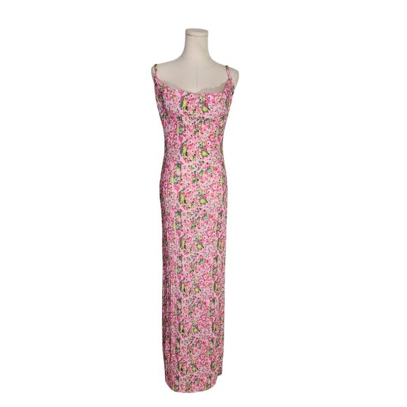 PrettyLittleThing Pink Abstract Floral Printed Plisse Strappy Maxi Dress US 8 - Picture 1 of 16